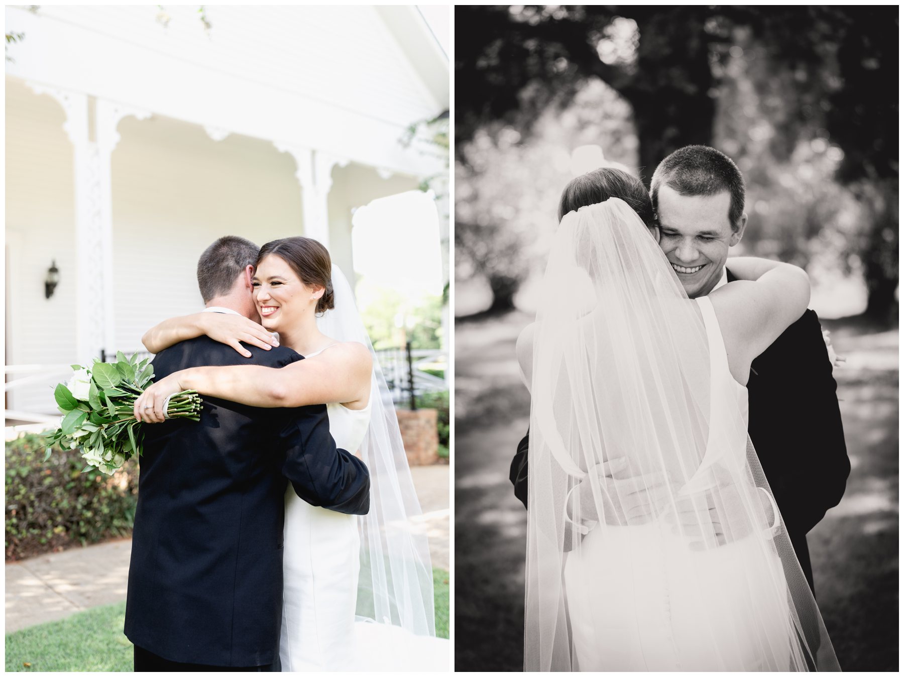 bride and groom hugging at Lowndesboro AL church,