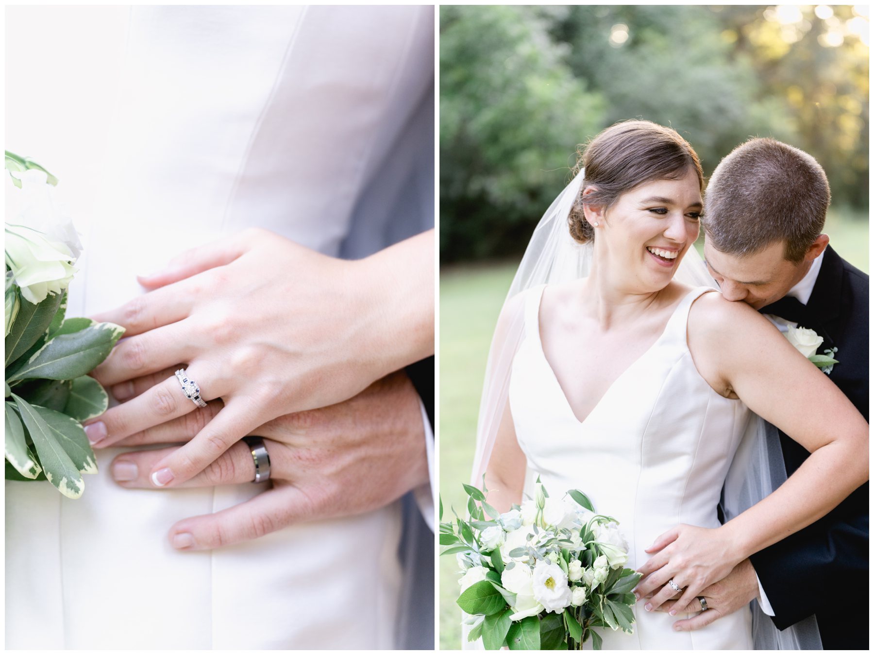 bride and groom's hands on bride's hip,